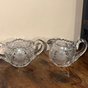 Intricate Glass Creamer and Sugar Set